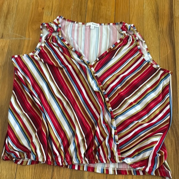 Mauve Striped , semi wrap, Sleeveless Top, 2X, wooden accent , colorful blouse - Picture 1 of 9